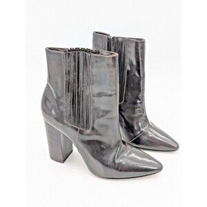 Pour La Victoire Brown Patent Leather Almond Zip Ankle 4.5" Heel Boots Size 10